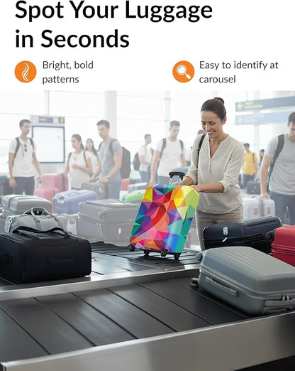 Boxiki Travel Luggage Cover – Rainbow Geometric Pattern – Stretchable, Washable, Dustproof & Scratch-Resistant Suitcase Protector for Small Luggage