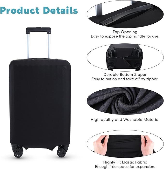 Kajaia 3 Pcs Luggage Cover Suitcase Protector Travel Suitcase Cover Anti Scratch Luggage Protector Washable Fits 18-28 Inch Luggage (Black)