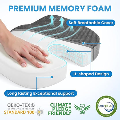 TushGuard Office/Car Seat Cushion, Non-Slip Sciatica & Back Coccyx Tailbone Pain Relief Chair Pad, Memory Foam Butt Pillow for Computer Desk, Wheelchair, Driving (Black&Grey, XX-Large)