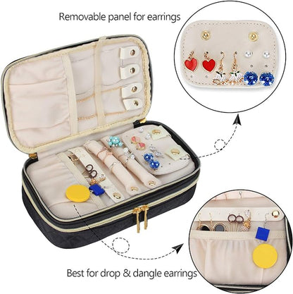 Teamoy Double Layer Jewelry Organizer, Quilted Jewelry Travel Case for Rings, Necklaces, Earrings, Bracelets and More, Black-Bag Only