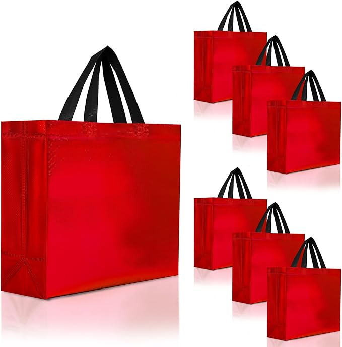 Nush Nush Shiny Red Gift Bags Large Size – Set of 30 Reusable Large Red Gift Bags With Handles - Perfect Goodie Bag for Christmas Gifts, Birthday Party Favors, Return Gifts, Small Business –13x5x11