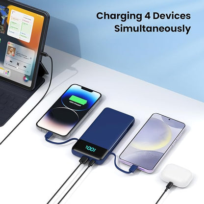 Portable Charger for iPhone with Built in Cables and Wall Plug,Upgraded 13800mAh Fast Charging USB C Power Bank,4 Outputs Travel Essential Battery Pack Compatible with iPhone 17/16/15/14,Samsung-Blue