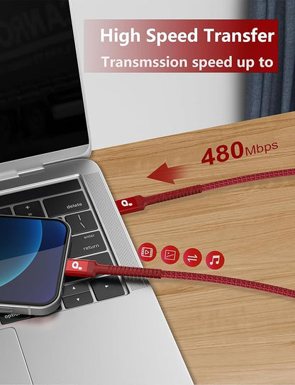 USB C to C Cable 10FT, 2Pack USB C Charger Cable, Long Type C Fast Charging Cable Nylon Braided USBC Charger Cord Compatible with iPhone 17/16/15/Pro/Plus/Pro Max/Samsung Galaxy S23/LG and More-Red