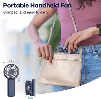 HandFan Upgraded Handheld Fan, 5 Speeds Strong Airflow Hand Fan [Max 27 Working Hours], 180° Foldable Compact Design Personal Fan Handheld with Portable Power for Travel/Disney/Concerts/Women (Blue)
