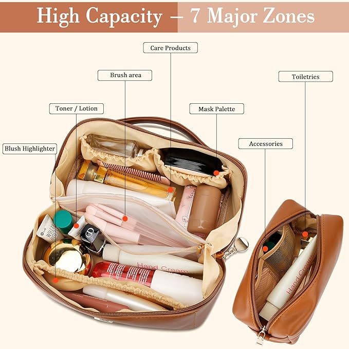 Birthday Gifts for Women Teen Girl, Personalized Initial Makeup Organizer Bag Set, Open Flat Travel Cosmetic Bag With Clear Divider and Handle(Brown,Z)