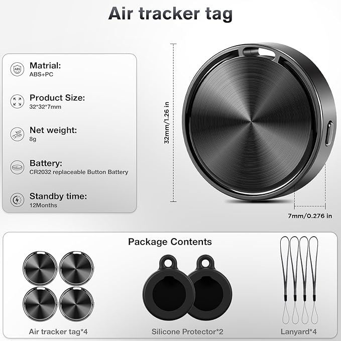 Airtag for Andriod and iOS,Air Tags-4 Pack,Andriod Tracker Tags,Support Dual System,Work with Apple Find My and Gooogle Hub App,Item Locator for Luggage, Backpack,Key,Wallet and More