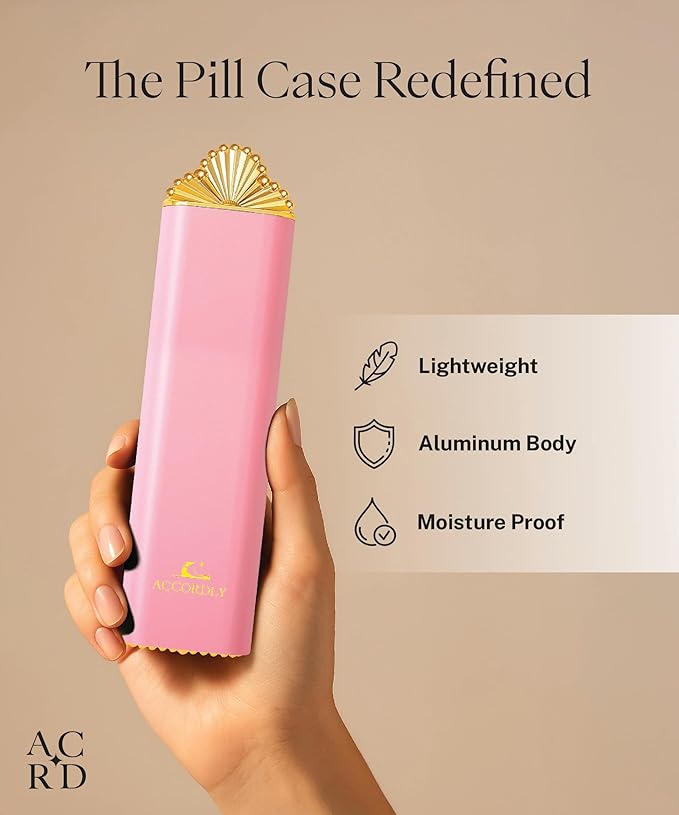 Premium Weekly Pill Organizer, 7-Day Compact Pill Case for Purse, Lightweight Gold Aluminum Pill Box for Vitamins, Medicine, Supplements, Luxury Wellness Gift