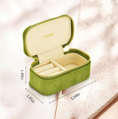 TAIMY Small Travel Jewelry Case, Mini Tiny Plush Velvet Jewelry Box for Women and Girls, Pocket Size Jewelry holder organizer for Rings Earrings and Small Items(Lime Green)