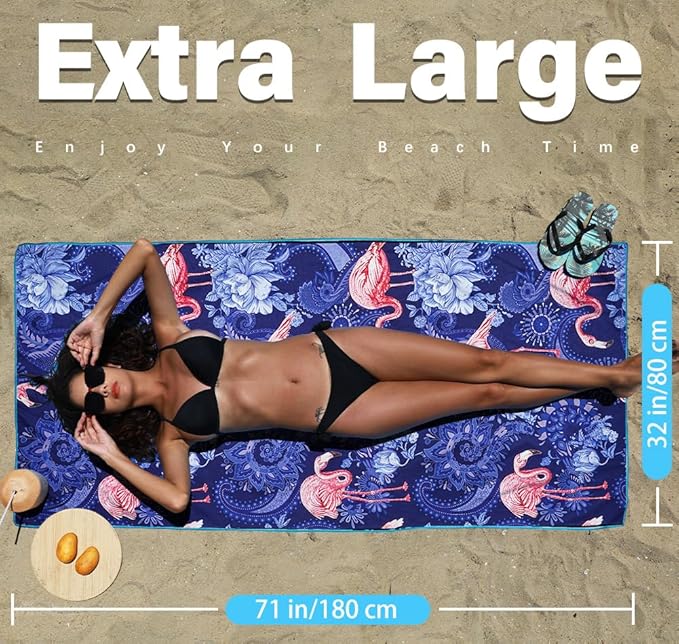 4 Pack Microfiber Lightweight Beach Towel Sand Free Quick Dry Absorbent Thin Compact Towels for Swimming Pool Camping Beach Accessories Large Easy Pack Travel Things for Vacation Essentials Gift