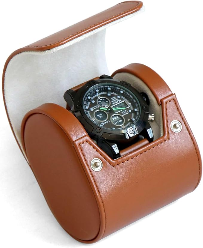 Leather Watch Case, Variable Size Pillow Design, Portable Storage Box with Faux Suede Fabric Lining for Men and Women