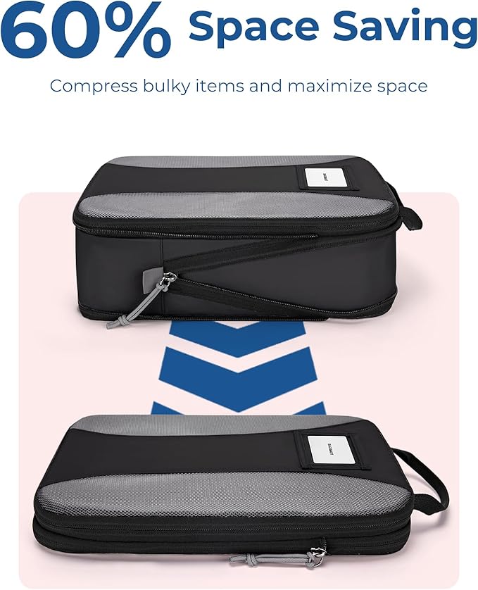 BAGSMART Compression Packing Cubes, 6 PCS Packing Cubes for Suitcases, Travel Bags Organizer for Luggage, Lightweight Packing Cube for Travel Essentials