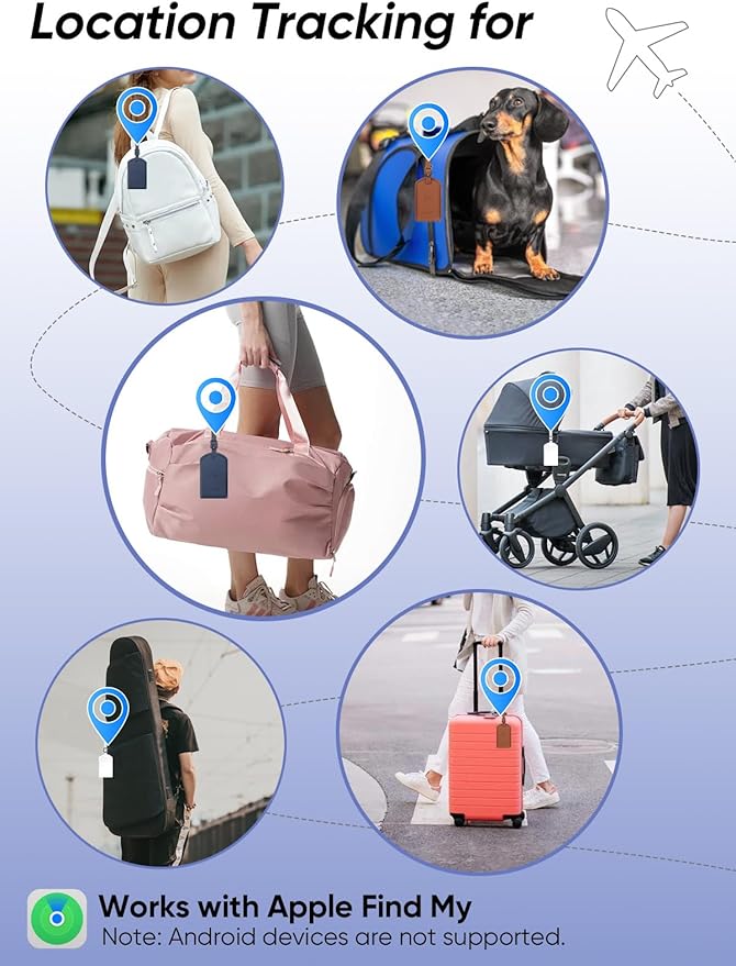 Luggage Tags Built-in Anti-Loss Tracker, Luxury Leather Luggage Tags for Suitcase, Travel Bags, Backpacks, Travel Organizer for Lost Baggage Prevention (Black*2 Pack)