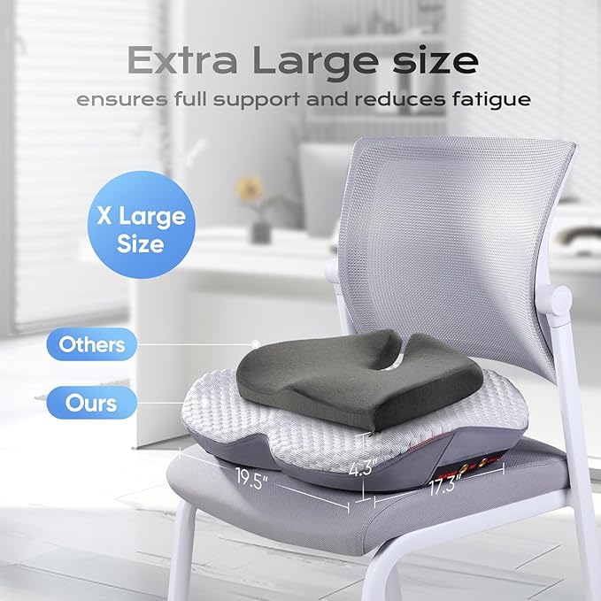 Seat Cushion for Tailbone Pain Relief X-Large,Ergonomic Office Chair Cushions for Butt Hip Lower Back & Sciatica Pain Relief Pillow,Pressure Relief Seat Cushion for Long Sitting, Car & Plane (Grey)