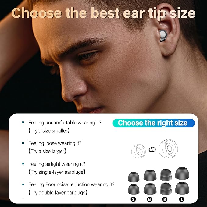 Ear Plugs, 35dB Silicone Earplugs with 4 Eartips and Carrying Case, Reusable Noise-Reducing Earplugs for Sleep, Everyday Noise Relief with Clear Speech for Sleep, Work, Study, Focus, Black