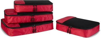 Amazon Essentials 4-Piece Packing Cubes Travel Accessories Set, Luggage Organizer with Double Zipper, Mesh Top, 100% Polyester, 2 Medium/2 Large, Red (Previously Amazon Basics)