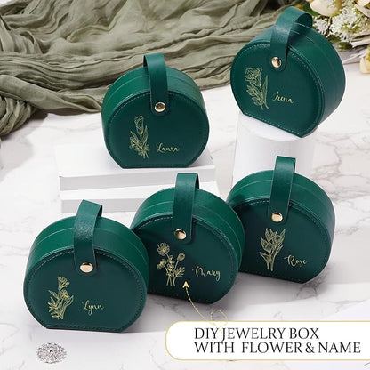 Weysat 12 Pack Travel Jewelry Case Mini Leather Bridesmaid Jewelry Gift Box Bulk Small Earring Storage Organizer (Dark Green)