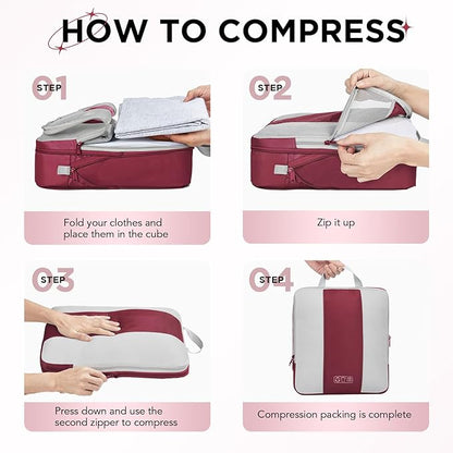 10 Set Compression Packing Cubes for Travel Essentials,Compressible Expandable Packing Cubes for Suitcase,OlarHike Luggage Organizer Bags for Travel,Handy Helper for Organizing Clothes(Wine Red)