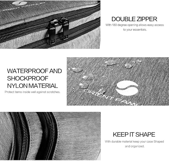 ORIENT FAMULAY Travel Organizer, Waterproof Cable Bag for Electronic Accessories Double Layer Large Shockproof Storage Bag for Cord, Hard Disk, Power Bank, Tablet -Gray