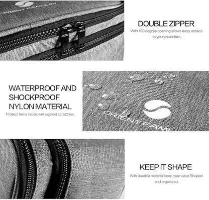 ORIENT FAMULAY Travel Organizer, Waterproof Cable Bag for Electronic Accessories Double Layer Large Shockproof Storage Bag for Cord, Hard Disk, Power Bank, Tablet -Gray