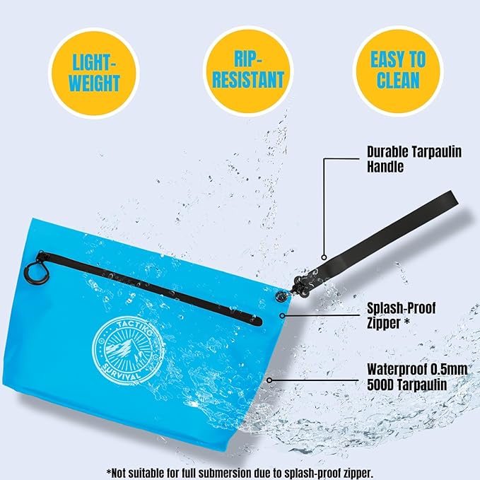 Tactiko Heavy-Duty Splash Water Resistant Zipper Pouches - Hold-All Organizers for Dry Bags, Travel Bags (Blue)