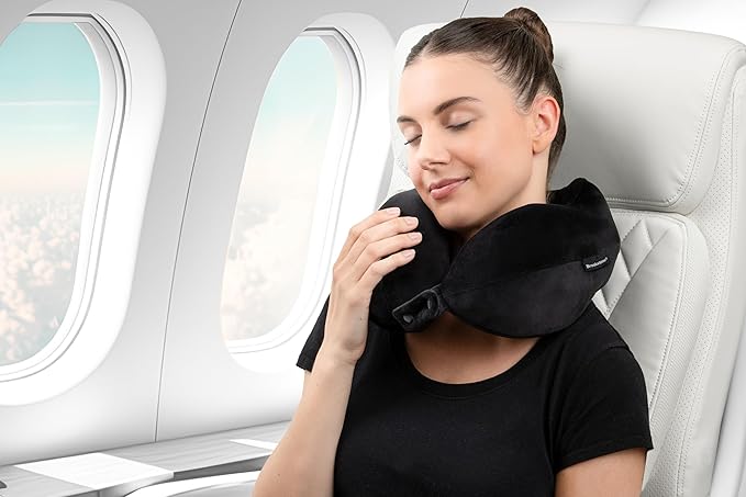Brookstone Neck Travel Pillow - Lightweight Contoured Memory Foam Stuffable Travel Neck Pillow for Sleeping, Car, & Airplane, Size One Size, Black