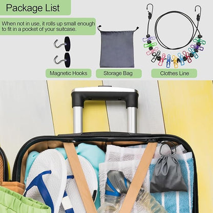 Retractable Magnetic Clothes Line for Cruise Ships with Magnetic Hooks,Portable Ship Approved Clothesline for Rv Cruise Ship Essentials 2025&2026 (Multi-Colored, 1)