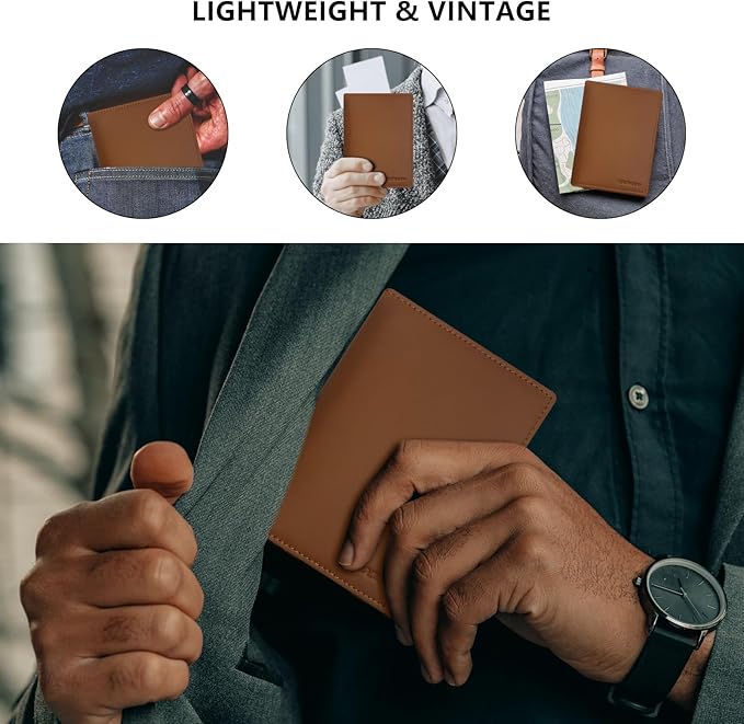 Premium Leather Passport Holder for Travel - RFID Blocking Passport Wallet for Men & Women, Passport Cover with Card Slots, ID Window - Business Travel, Airport Security, Gift for Travelers