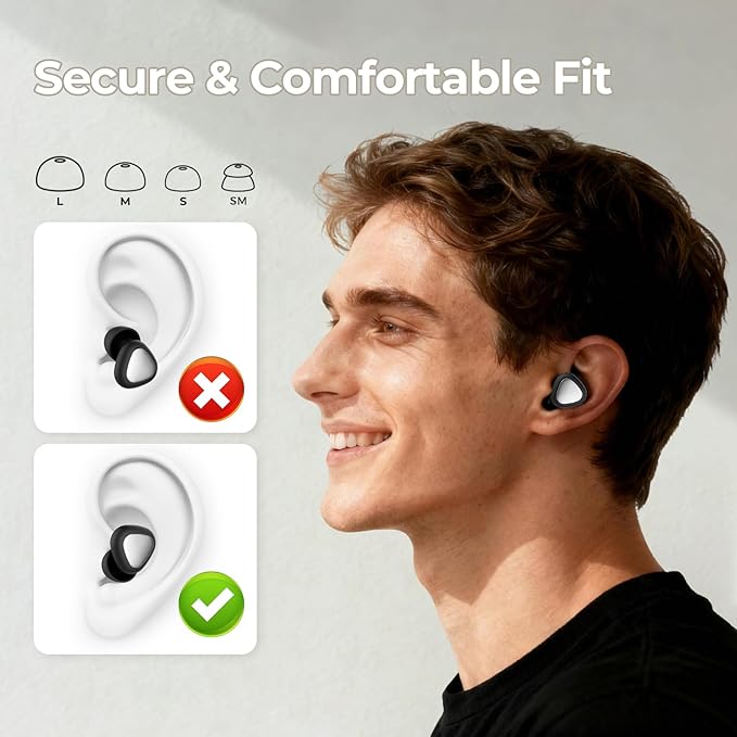 Ear Plugs for Sleeping, 45dB Noise Reduction Reusable Earplugs for Snoring, Travel, Work & Concerts, Hearing Protection with 8-Size (XS-L) Ear Tips - Black