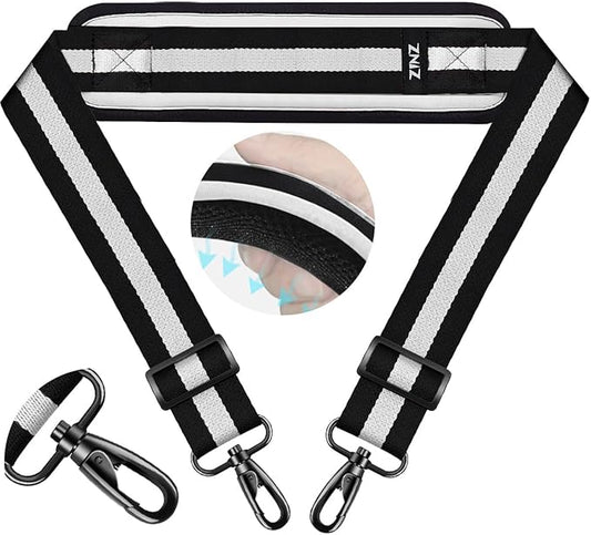 ZINZ 74" Shoulder Strap with Fixed Pad and Dual Balanced Buckles，Black-White-Black Stripe