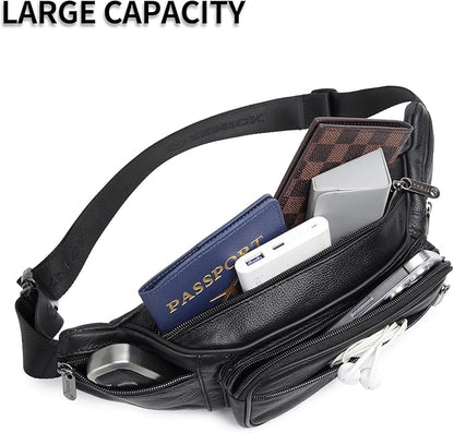 Genuine Leather Fanny Pack/Waist Bag/Organizer with Adjustable Belt, Multiple Pockets For Men and Women