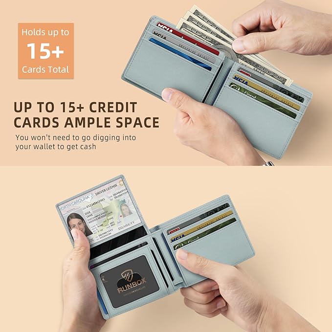 RUNBOX Wallet for Men Slim Rfid Leather 2 ID Window With Gift Box