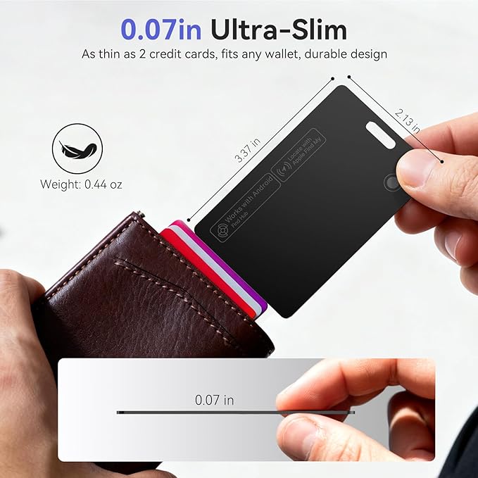 Wallet Tracker Card Air-Tag - for Android & iOS, Work with Google Find Hub & Apple Find My, 0.07in Slim Tracking Card, IP68 Waterproof Bluetooth Smart Item Locator for Wallet, Purse, Backpack, Luggage