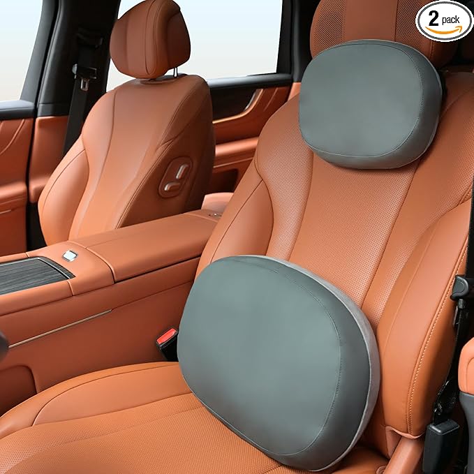 FLORICH Reversible Car Lumbar Support Pillow and Car Neck Pillow Suede & Leather Double-Sided Car Seat Headrest with Lumbar Cushion Relieve Back Neck Fatigue for Car, Office Chair, Wheelchair, Gray