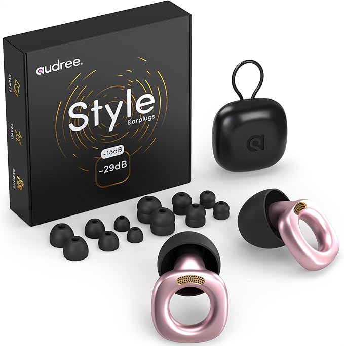 Audree Style Ear Plugs for Noise Reduction, Reusable High Fidelity Earplugs for Concerts, Musicians, Motorcycles, Study, Parent, Party, Flights & Noise Sensitivity, 18-29dB Noise Cancelling, Pink