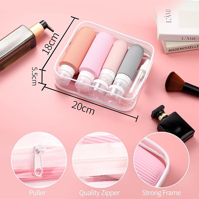 16 Pack Travel Bottles for Toiletries, Oversize Silicone Travel Containers jar for Toiletries, Leak Proof Refillable Liquid Shampoo And Conditioner Travel Essentials toiletry Bottles