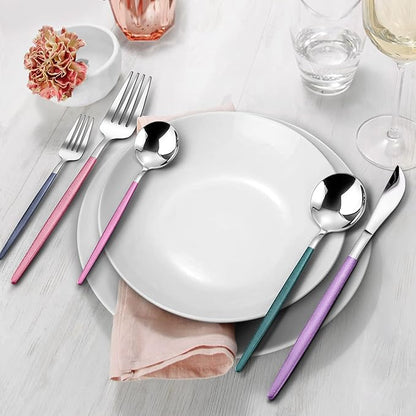 Mirror Silver multicolor Silverware Set, 20-Piece Stainless Steel Flatware Set, Satin Finish tableware Cutlery Set, Service for 4, Home and Restaurant, Dishwasher Safe