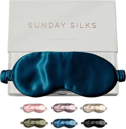 SUNDAYSILKS™ Exclusive Mulberry Silk Sleep Mask | Soft Eye Covers, Blackout Sleeping Mask for Women & Men | Silk Eye Mask for Sleep, Travel, and Relaxation | Antifaz para Dormir [Midnight Blue]