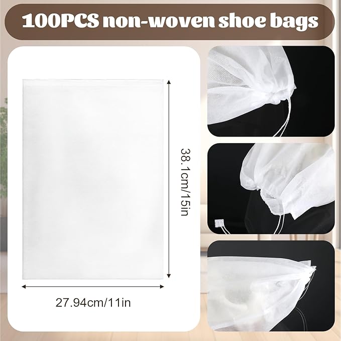 100Pcs Purse Dust Bags for Storage Drawstring Purse Covers Storage Bags for Dust and Storages 11in X 15in Breathable Non-woven Fabric Storages Pouch String Bag Travel Shoe Bag Handbag Covers