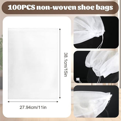 100Pcs Purse Dust Bags for Storage Drawstring Purse Covers Storage Bags for Dust and Storages 11in X 15in Breathable Non-woven Fabric Storages Pouch String Bag Travel Shoe Bag Handbag Covers