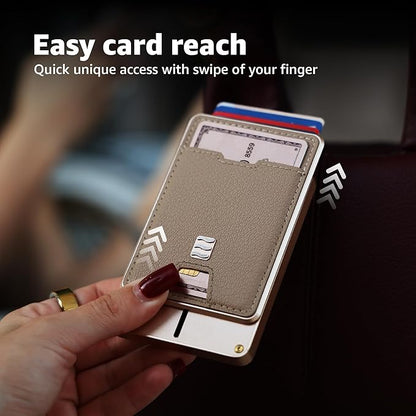 RFID Blocking Wallet, Minimalist Card Holder with Quick Access, Holds 1 to 12 Cards & Cash, Vegan Leather & Brushed Aluminum, Gift-Ready Packaging (Beige)