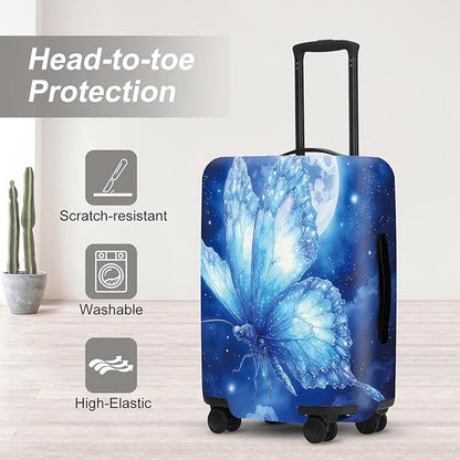 Mystical Moonlight Butterfly Suitcase Cover, Luggage Protector Elastic Fit 18-32 Inch Bags, Unique Gifts for Fantasy Fans