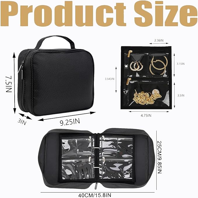 GSXRB Waterproof Anti-Tarnish Jewelry Organizer for Travel - Large Capacity Foldable Jewelry Box with 36 Compartments, Portable Earring Necklace Ring Organizer (Black)