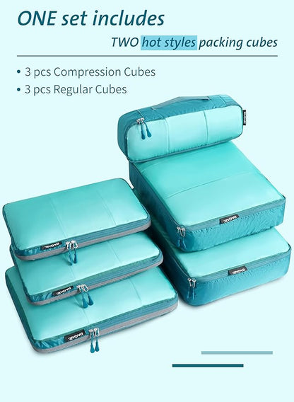 Bagail Ultralight Compression Cubes 7 Set - 3 Packing Cubes, 3 Organizers, and 1 Shoe Bag