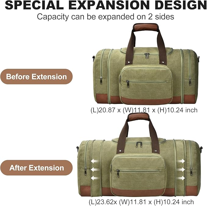 Litvyak Duffle Bag for Travel, 50L Canvas Travel Duffel Bags Overnight Weekend Gym Carry On Luggage Bag for Men & Women(Army Green)