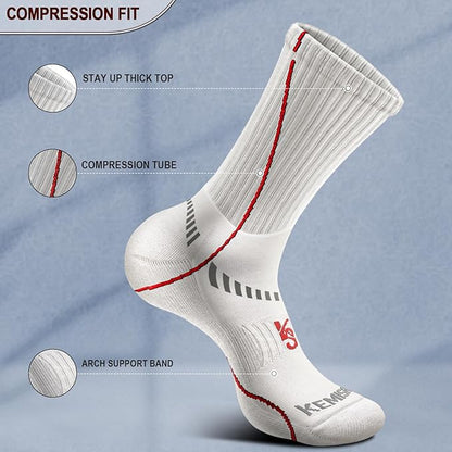 BULLIANT Compression Socks for Men 6Pairs, Athletic Crew Socks Cushioned For Men Sports Running-Arch Support