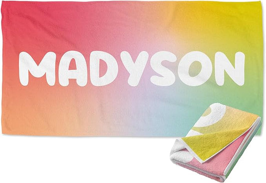 Winslow & Brody Ships Next Day - Personalized Beach Towel for Kids & Adults - Printed in USA - Custom Towels with Picture and Text - Quick Dry Pool Towels - Cotton/Poly Blend - 30" x 60" - Ombre