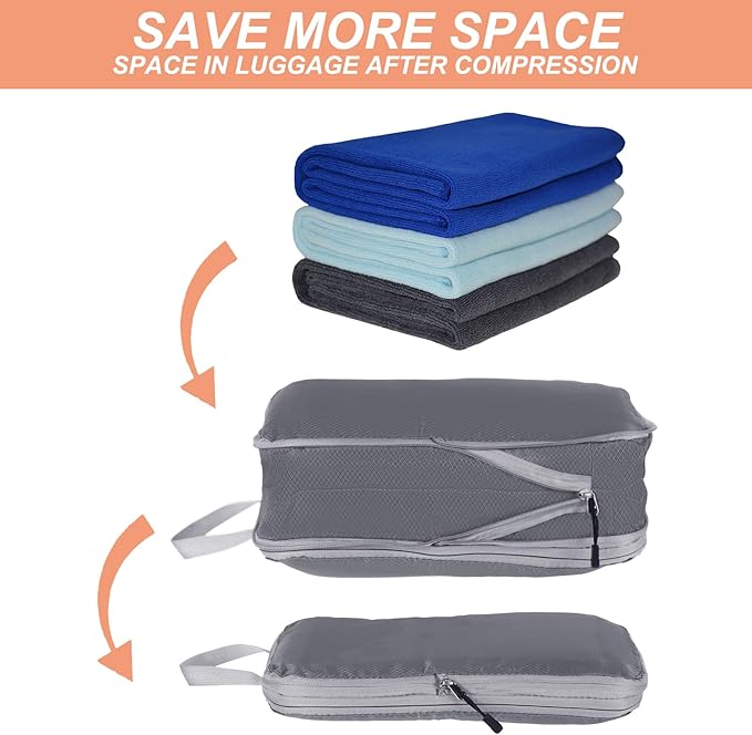 PATIKIL Compression Packing Cube for Travel, 3 Set Waterproof Nylon Luggage Organizer Bags Lightweight Compression Cube for Outdoor Suitcases Backpack, Gray