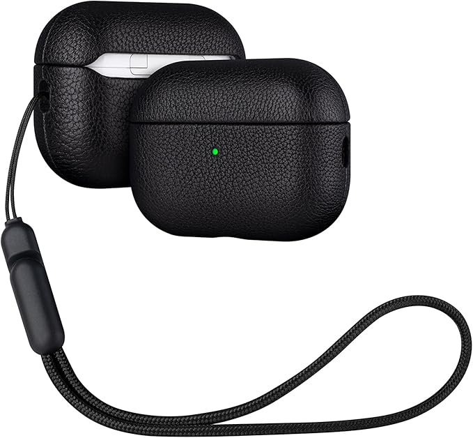 Lopie Handmade AirPods Pro 2 Leather Case Cover, Protective Case Fully-Wrapped with Lambskin Leather - Retail Packaging - Black