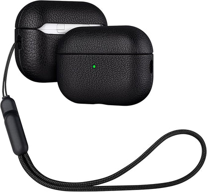 Lopie Handmade AirPods Pro 2 Leather Case Cover, Protective Case Fully-Wrapped with Lambskin Leather - Retail Packaging - Black