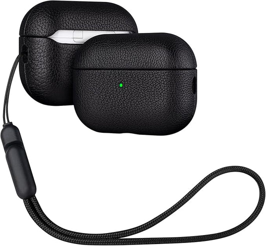 Lopie Handmade AirPods Pro 2 Leather Case Cover, Protective Case Fully-Wrapped with Lambskin Leather - Retail Packaging - Black